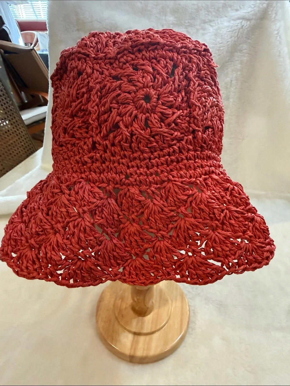 NWT San Diego Hat Company Hobo Crochet Raffia Sun Hat Red Boho Beach